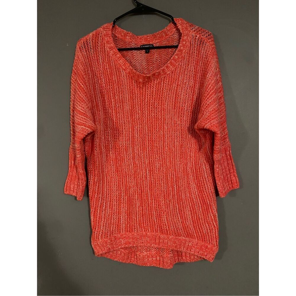 Express Pink Wool Knit 3/4 Sleeve Scoop Neck Sweater Size Medium